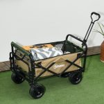Carrello da Giardino 110L con Maniglia Telescopica e Fondo Apribile in Acciaio e Tessuto Oxford, Cachi - immagine 2