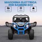 Macchina Elettrica per Bambini 24V a 2 Posti con Telecomando e 3 Velocità, Età 3-8 Anni, Blu - immagine 4