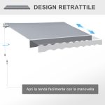Tenda da Sole da Esterno Avvolgibile Manualmente in Alluminio e Poliestere, 2.5x2 m, Grigio e Bianco - immagine 8