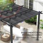Pergola Gazebo 4x3 m con 8 Fori di Drenaggio, in Alluminio, Metallo e Poliestere, Grigio Scuro - immagine 5
