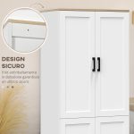 Mobile Dispensa da Cucina in Legno con 5 Ripiani Regolabili e 4 Ante, 60x30x170.5 cm, Bianco e color Legno - immagine 6
