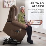 Poltrona Alzapersona Reclinabile con Poggiapiedi, in Tessuto Effetto Lino, 87x92x105 cm, Caffè - immagine 4