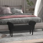 Panca Fondo Letto Imbottita con Braccioli Arrotolati, 102x35x51cm, Nero - immagine 2