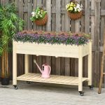 Letto per Orto Rialzato in Legno con Rotelle e Ripiano Inferiore, 118x55x83cm, Legno Naturale - immagine 2