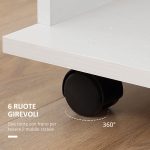Armadio Guardaroba a Rotelle con 2 Barre e 3 Ripiani Aperti, in Legno e Alluminio, 120x40x128 cm, Bianco - immagine 6