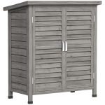 Armadio da Giardino in Legno di Abete con Porte a Persiana e 2 Ripiani, 87x46.5x96.5cm, Grigio