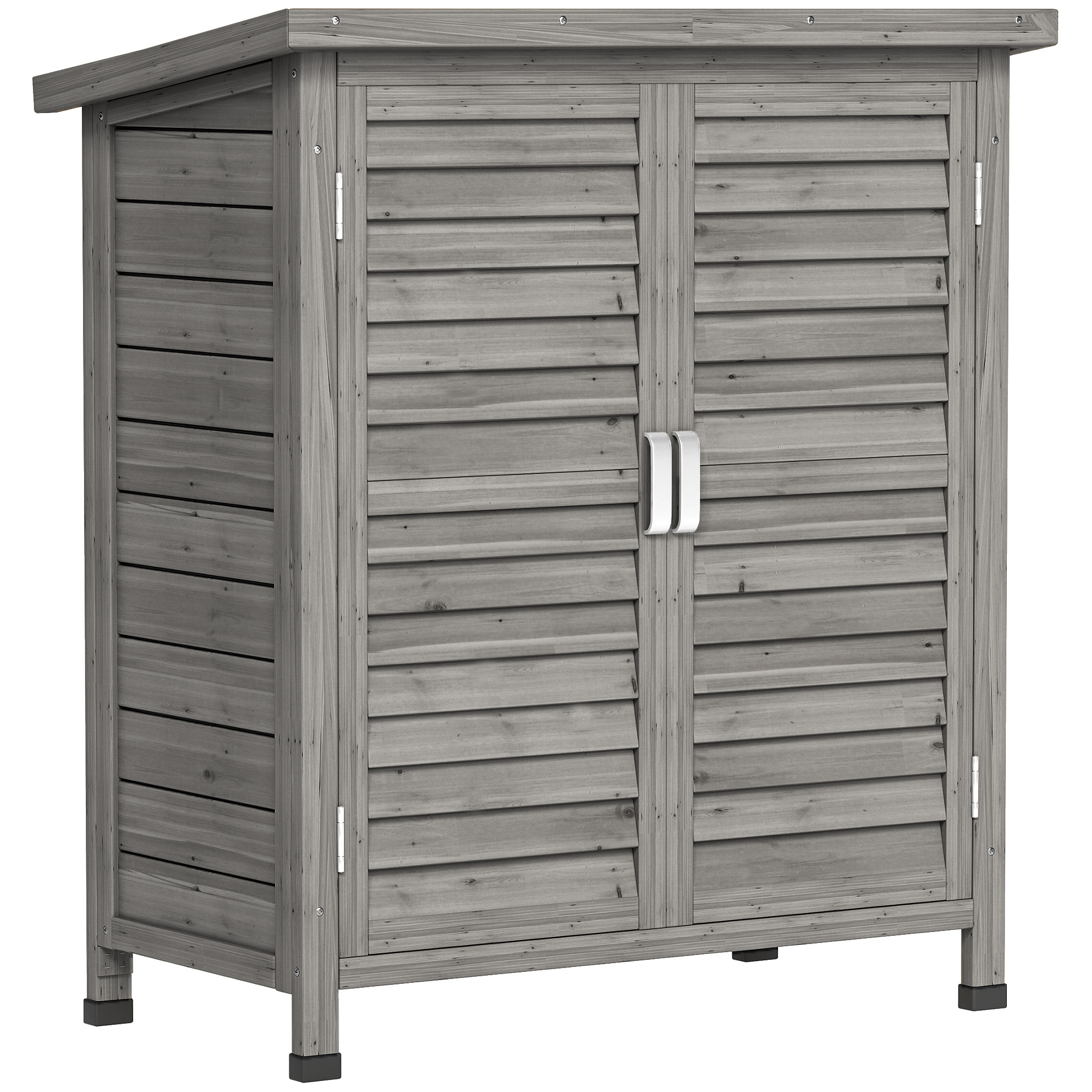 ct020f19cdcc97212.jpg Armadio da Giardino in Legno di Abete con Porte a Persiana e 2 Ripiani, 87x46.5x96.5cm, Grigio - immagine 1
