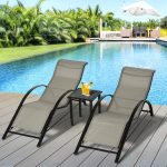 Set di 2 Lettini Prendisole e Tavolino con Piano in Vetro, 59x169x66 cm, Grigio - immagine 2