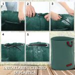 Set 3 Sacchi per Rifiuti da Giardino da 300 L con Manici, Richiudibili e Riutilizzabili, Ø67x84 cm, Verde - immagine 6