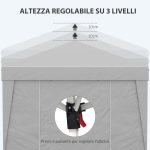 Gazebo 3x3 m Pieghevole ad Altezza Regolabile con Finestrelle, in Acciaio e Tessuto Oxford Grigio Chiaro - immagine 6