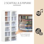 Libreria Scaffale porta CD set 2 Pezzi a 12 Ripiani in Legno, 21x19.2x88.3 cm, Bianco - immagine 5
