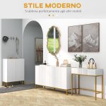 Tavolo Moderna per Ingresso a linee con Cassetti e Gambe Dorate, Consolle con Rivestimento in plastica e Base in acciaio, Bianco - immagine 5