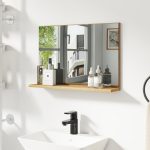 Specchio Bagno da Parete con Mensola Design Moderno e Multiuso, 60x12x40 cm, Legno - immagine 7