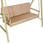 Dondolo 3 Posti con Tettuccio Inclinabile e Cuscini, in Acciaio e Textilene, 200x125x175 cm, Beige e Marrone - immagine 8