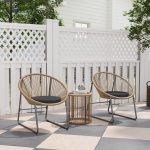 Set da Giardino 3 Pezzi in Rattan e Acciaio con 2 Sedie con Cuscini e Tavolino da Caffè a Cilindro, Multicolore - immagine 2