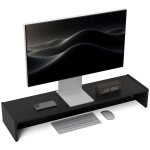 Supporto per Monitor con 2 Vani Contenitore in Legno, 100x27x15 cm, Nero
