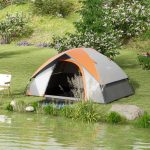 Tenda da Campeggio 2 Posti con Finestra a Rete e Gancio, in Poliestere, 210x150x110 cm, Grigio e Arancione - immagine 2