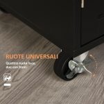 Carrello da Cucina con Cassetto e Armadietto 2 Ante, Ruote e Barra Laterale, 83x45x91.5cm, Nero - immagine 5