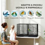 Gabbia per Uccelli con Divisorio e Ripiano Inferiore Portaoggetti, in Acciaio e PP, 94x57x57 cm, Nero - immagine 8