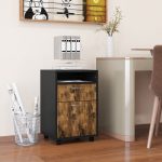 Cassettiera Portadocumenti con Cassetto e Ripiano, 4 Ruote, 40x35x60cm, Marrone e Nero - immagine 2