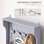 Mobile Appendiabiti 3 in 1 con 4 Ganci e Panca Contenitore, in Legno, 71.5x39.5x170 cm, Grigio - immagine 7