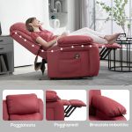 Poltrona Alzapersona Reclinabile con Poggiapiedi e Telecomando, in Pelle PU, 76x90x105 cm, Rosso - immagine 6