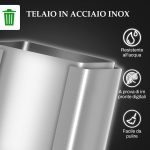 Bidone Immondizia a 2 Sezioni da 20L con Chiusura Silenziosa, in Acciaio Inox e PP, 45.8x36x51.6 cm - immagine 8