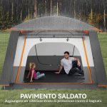 Tenda da Campeggio per 4-6 Persone con 2 Stanze e Veranda, Impermeabile e UPF 30+, Borsa di Trasporto, Grigio - immagine 6