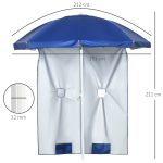 Ombrellone da Spiaggia Inclinabile con Tendine Laterali, in Poliestere e Acciaio, Ø191x211 cm, Blu e Bianco - immagine 3