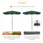 Ombrellone da Giardino Rettangolare 2x1.3m con Inclinazione Regolabile e Palo in Alluminio, Verde e Nero - immagine 6