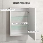 Armadietto Bagno da Parete in Legno con 3 Ripiani Regolabili in Vetro su 3 Livelli, 40x15x55 cm, Bianco - immagine 6
