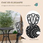 Set da Giardino 3pz con 2 Sedie da Esterno e Tavolino in Vetro con Foro per Ombrellone, in Alluminio, Nero - immagine 7