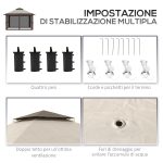 Gazebo Pieghevole 4x4 m ad Altezza Regolabile con Zanzariera e Borsa, in Metallo e Tessuto Oxford Beige - immagine 7