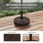 Base per Ombrellone da Giardino Rotonda a 4 Ruote con Freni, in Acciaio e Resina, Ø52x41 cm, Bronzo e Nero - immagine 7