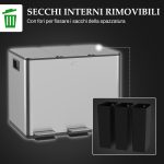 Bidone Immondizia a 3 Sezioni da 20L con Chiusura Silenziosa, in Acciaio Inox e PP, 61.9x36.6x56.7 cm - immagine 7