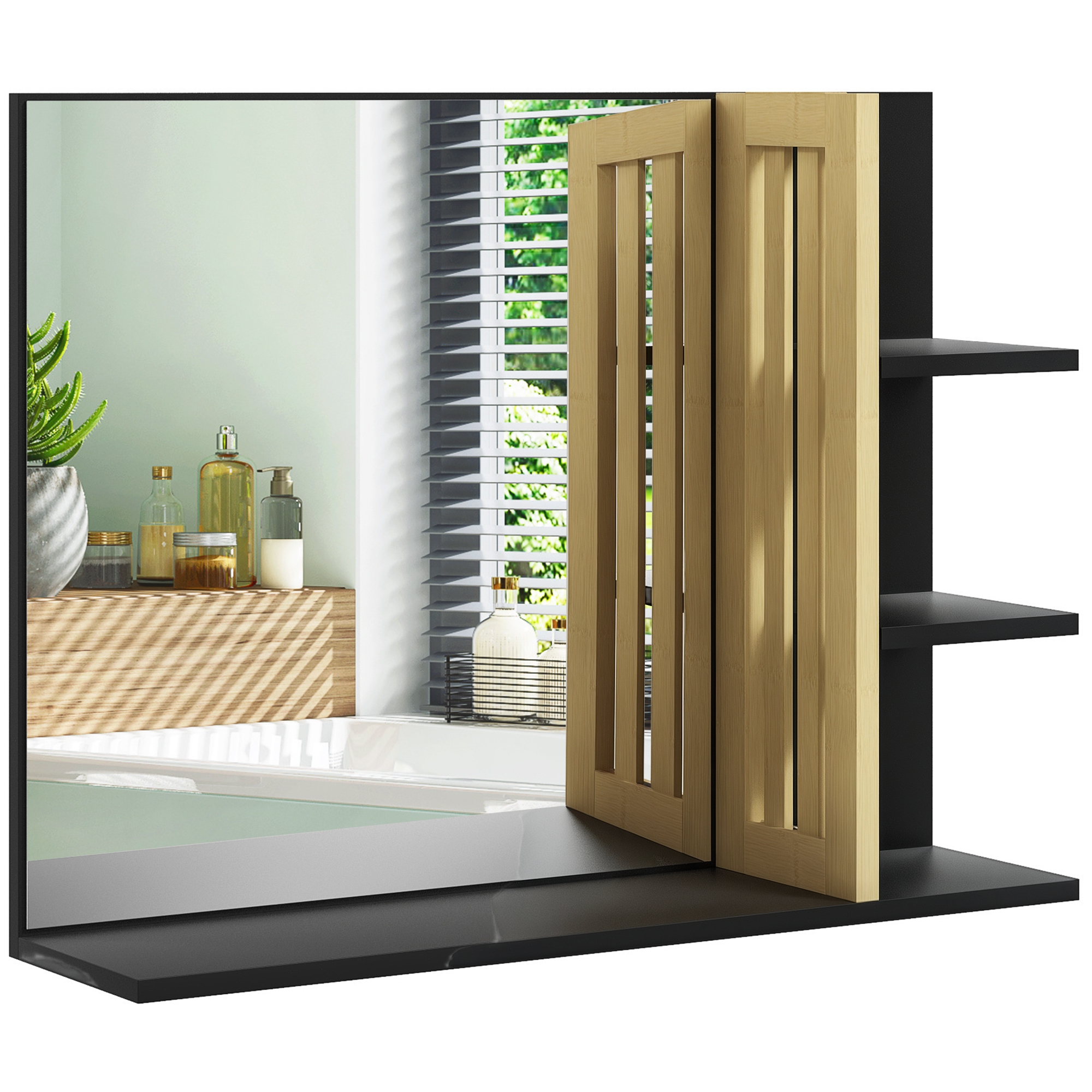 fjM8531983df062c7.jpg Specchiera Bagno Moderna da Parete a 4 Ripiani in Legno, 45x15x58.5cm, Nero - immagine 1