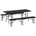Set da Pic Nic Pieghevole a 3 Pezzi con Tavolo e 2 Panche in HDPE e Metallo, Nero