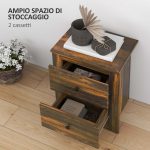 Comodino con 2 Cassetti dallo stile Rustico in Legno, 40x30x56 cm, Marrone - immagine 4