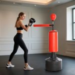 Sacco da Boxe ad Altezza Regolabile con Punching Ball e Base Riempibile, 88x48x155-205 cm, Rosso e Nero - immagine 2