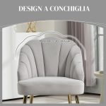 Poltrona in Velluto da Camera e Salotto a Conchiglia Stile Art Deco, Acciaio, 63x65x84 cm, Grigio - immagine 5
