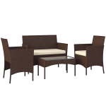Set da Giardino 4 Pezzi con Divano 2 Posti, 2 Sedie e Tavolino Basso, in Rattan e Acciaio, Beige e Marrone