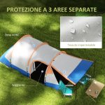 Tenda da Campeggio Impermeabile con 2 Aree e 3 Ingressi, Poliestere e Fibra di Vetro, 420x200x150 cm, Arancione - immagine 4