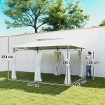  Gazebo da Giardino 3x4 m con Tende Rimovibili, Doppio Tetto e Struttura in Metallo, Crema - immagine 3