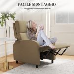 Poltrona Relax Reclinabile Manualmente a 160° con Poggiapiedi in Tessuto, Beige - immagine 7