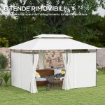  Gazebo da Giardino 3x4 m con Tende Rimovibili, Doppio Tetto e Struttura in Metallo, Crema - immagine 6