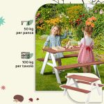 Set Tavolo da Picnic per Bambini 3-8 Anni con Panche in Legno, 89x79x50 cm, Marrone - immagine 6