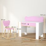 Set Scrivania per Bambini con Cassetto e Sedia con Schienale a Orsetto, Età 3-8 Anni, Rosa - immagine 3