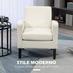 Poltroncina da Camera Moderna in Tessuto con Braccioli, 66x72x74 cm, Crema - immagine 4