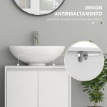 Mobile Sottolavabo Bagno con 2 Ante Decorate e Intaglio a U per Tubi, 60x30x60cm, Bianco - immagine 6