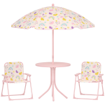 Set da Giardino per Bambini 2-5 Anni con Tavolino Rotondo, 2 Sedie Pieghevoli e un Ombrellone, Rosa